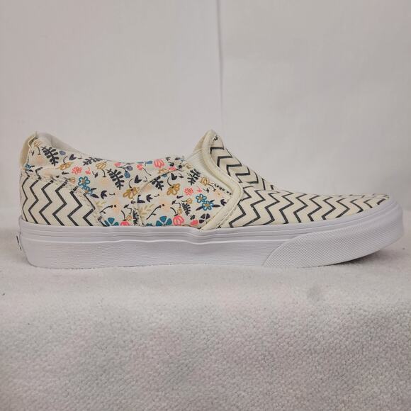 Vans Asher white and black chevron floral slip on canvas sneakers size 4 Boho - Picture 5 of 9